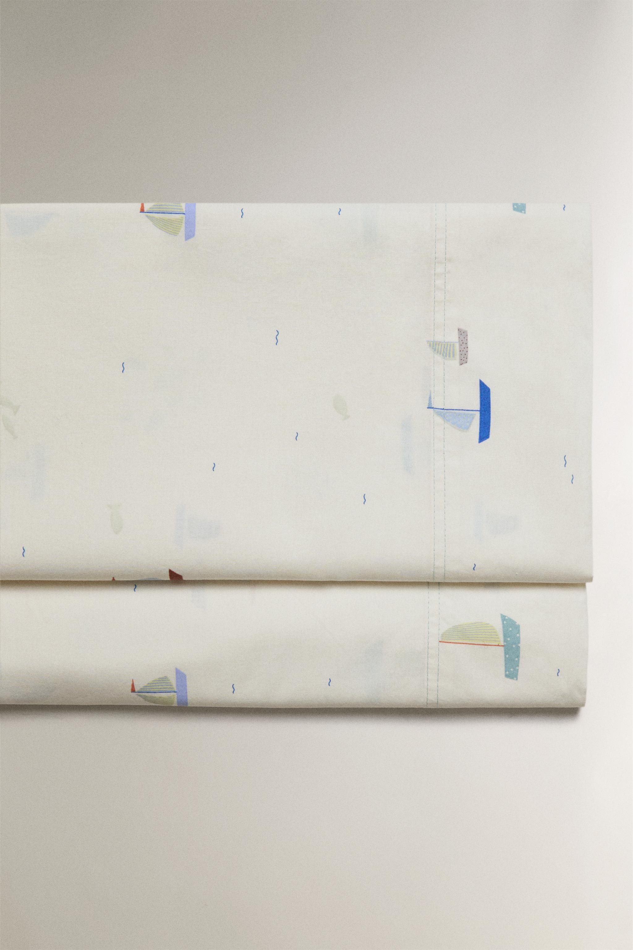 KIDS SAILBOAT COTTON FLAT SHEET